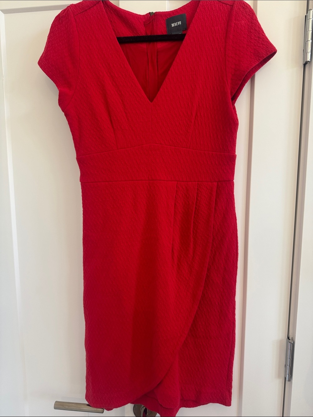 Maeve Red V-Neck Cap Sleeve Tulip Mini Dress